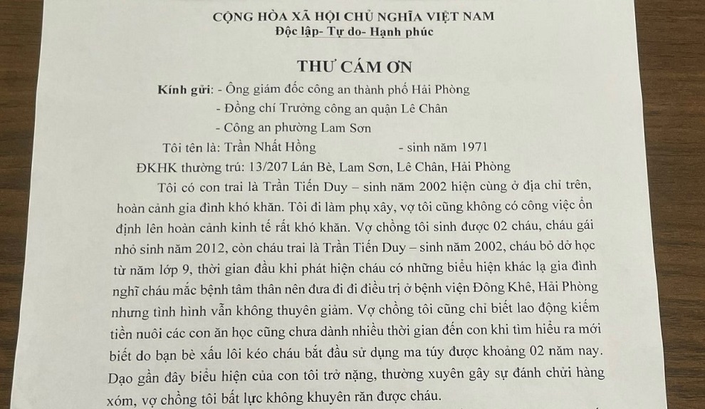 Người dân gửi Thư cảm ơn Công an phường Lam Sơn (quận Lê Chân)